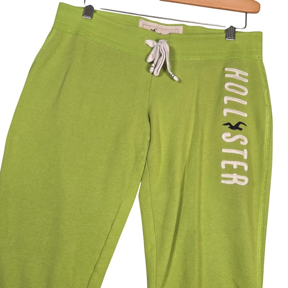Hollister Y2K Capri Joggers Sweatpants Women Small Lime Green 3D Spell Out Logo